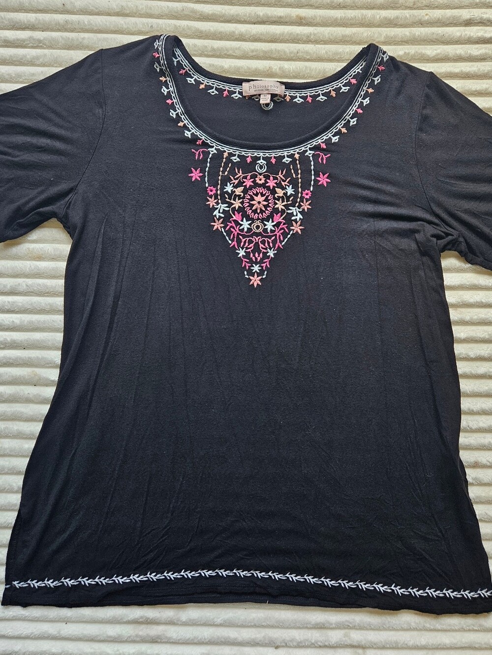 Black Embroidered Scoop Neck Top